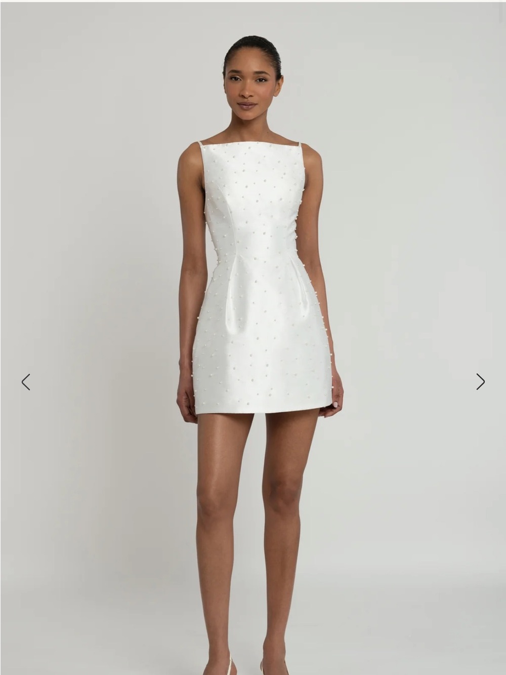 Jenny Yoo Pearl-Embellished White Mini Dress